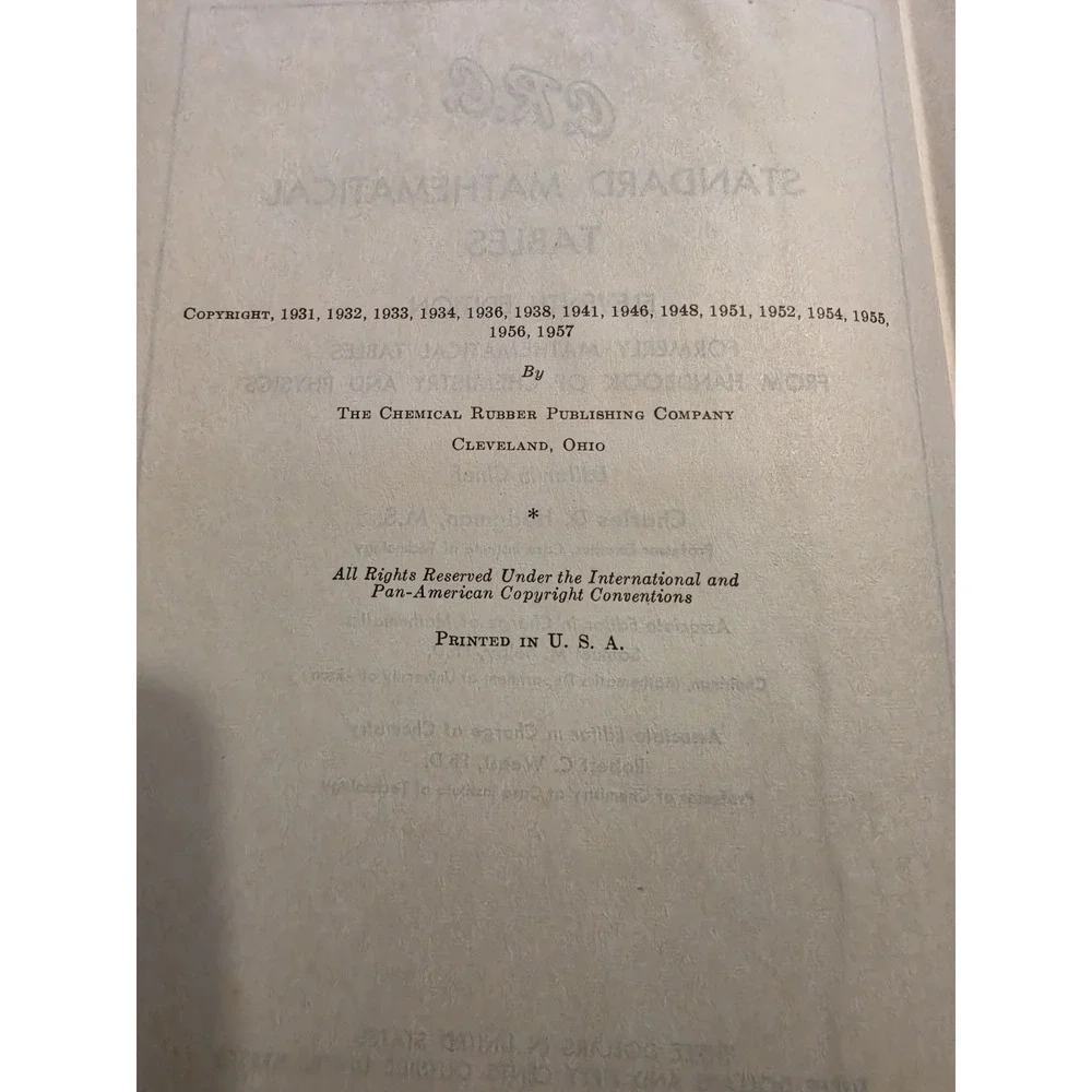 CRC Standard Mathematical Tables 11th Edition 1957 Vintage Hardcover Chem Math